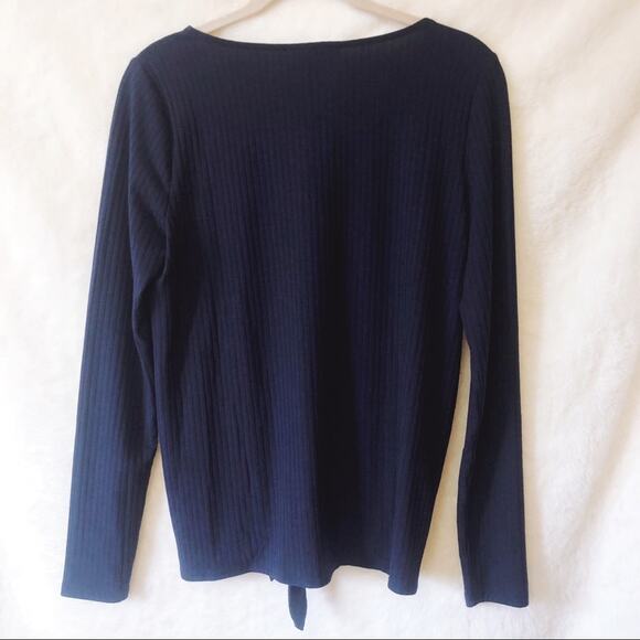 LOFT Blue Button Tie Hem Long Sleeve Shirt - Picture 11 of 12